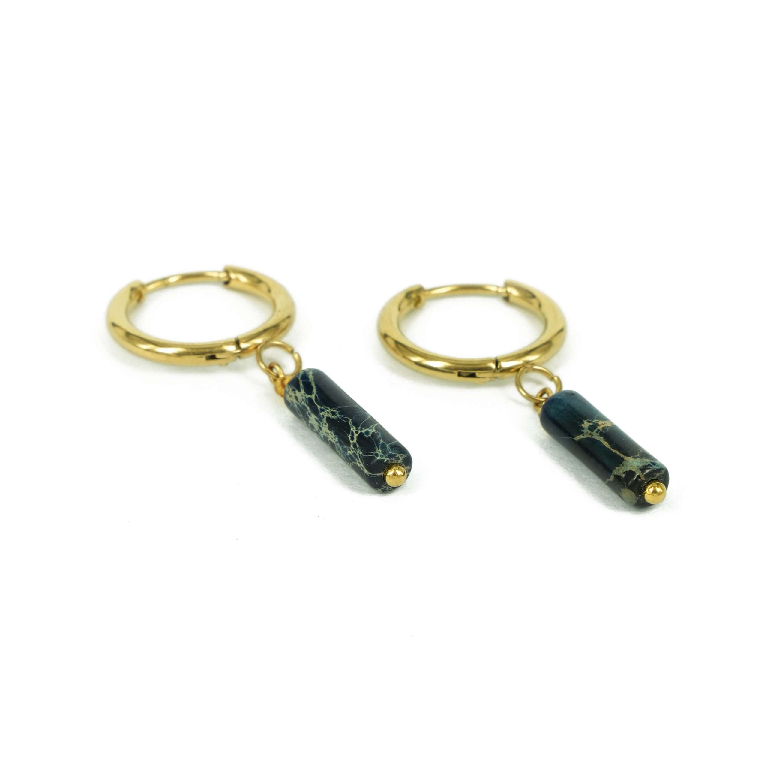 Za Earrings | Anting Stainless Steel Loop with Cylinder Gemstone Gold