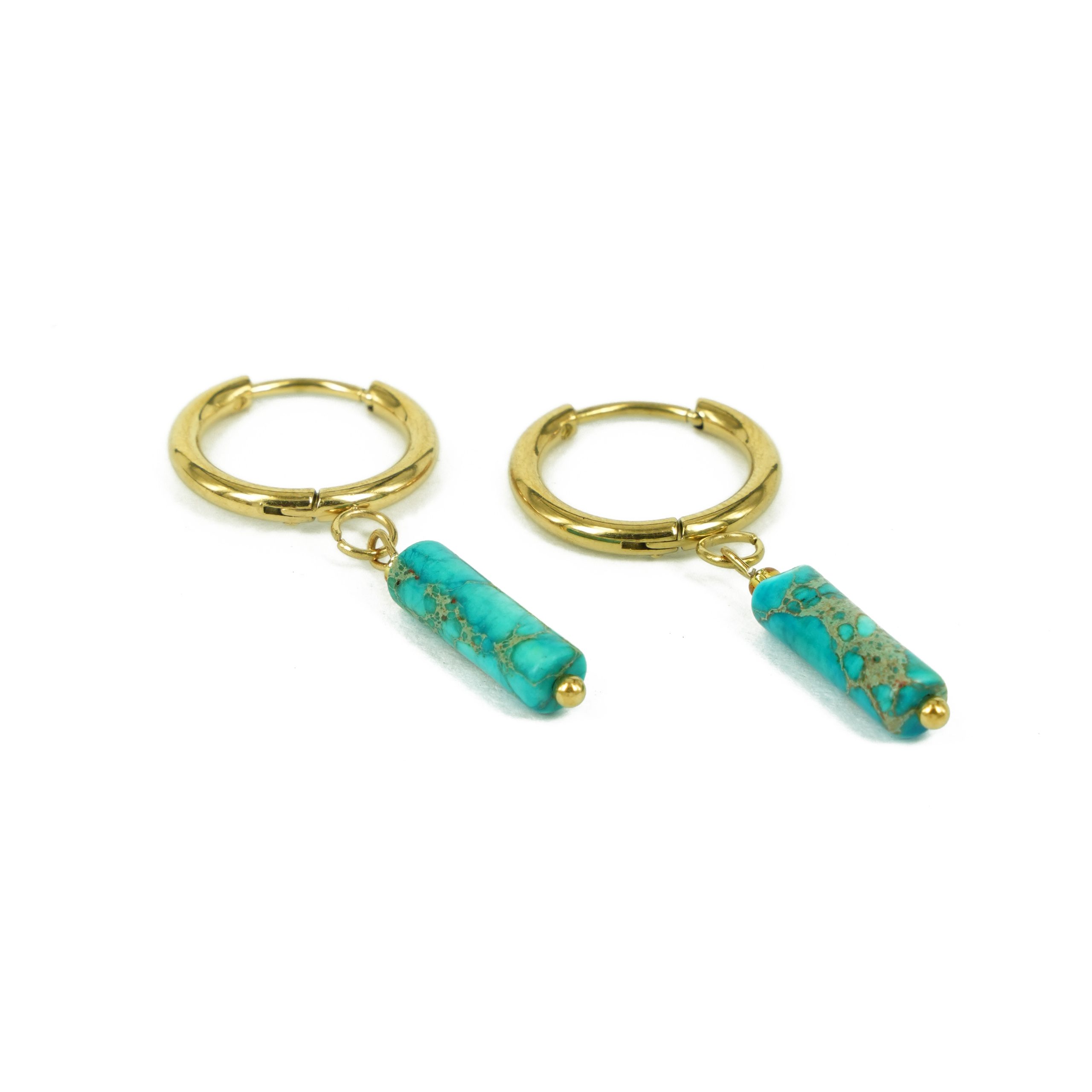 Za Earrings | Anting Stainless Steel Loop with Cylinder Gemstone Gold