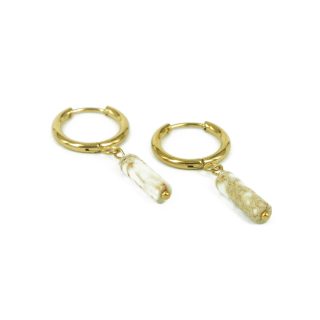 Za Earrings | Anting Stainless Steel Loop with Cylinder Gemstone Gold