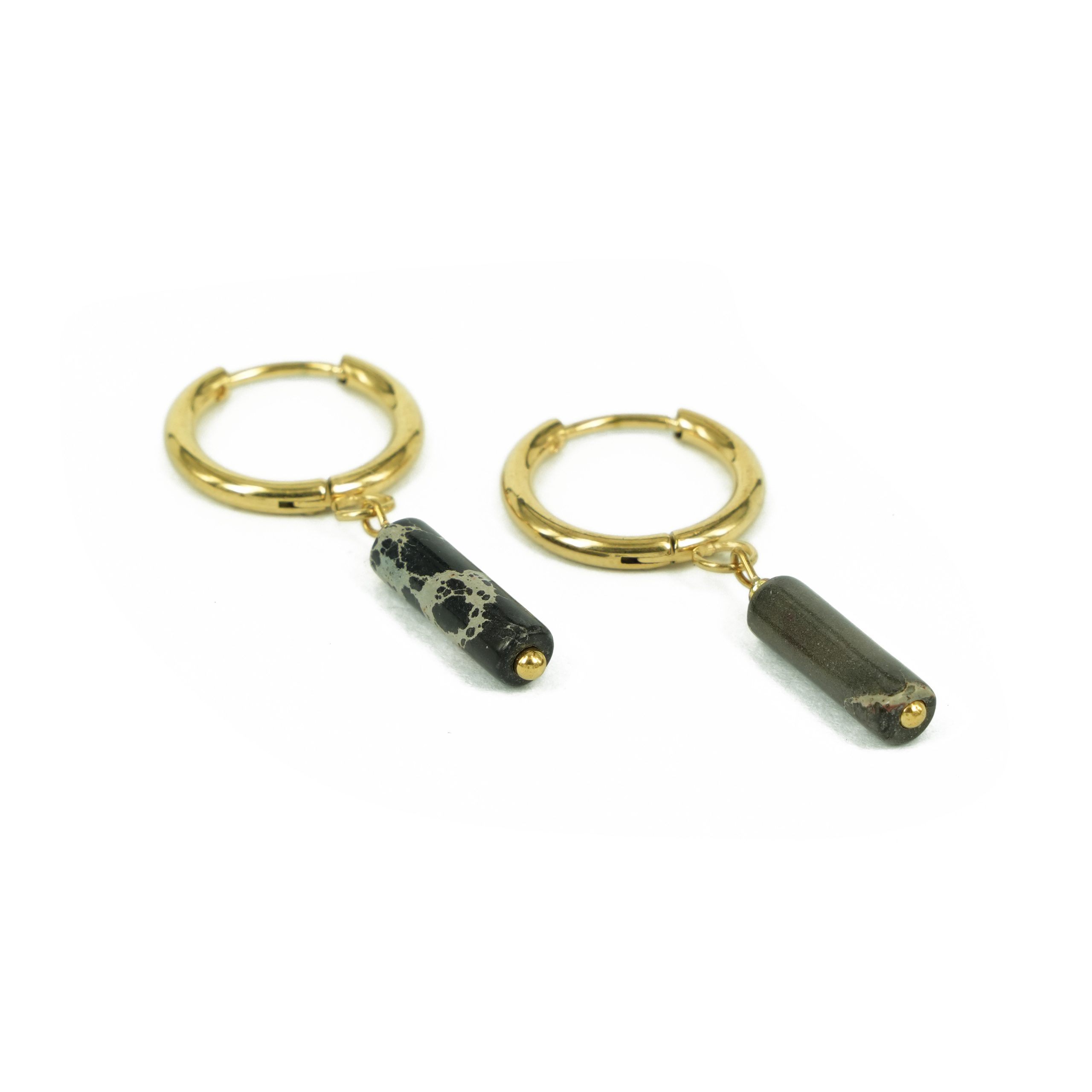 Za Earrings | Anting Stainless Steel Loop with Cylinder Gemstone Gold